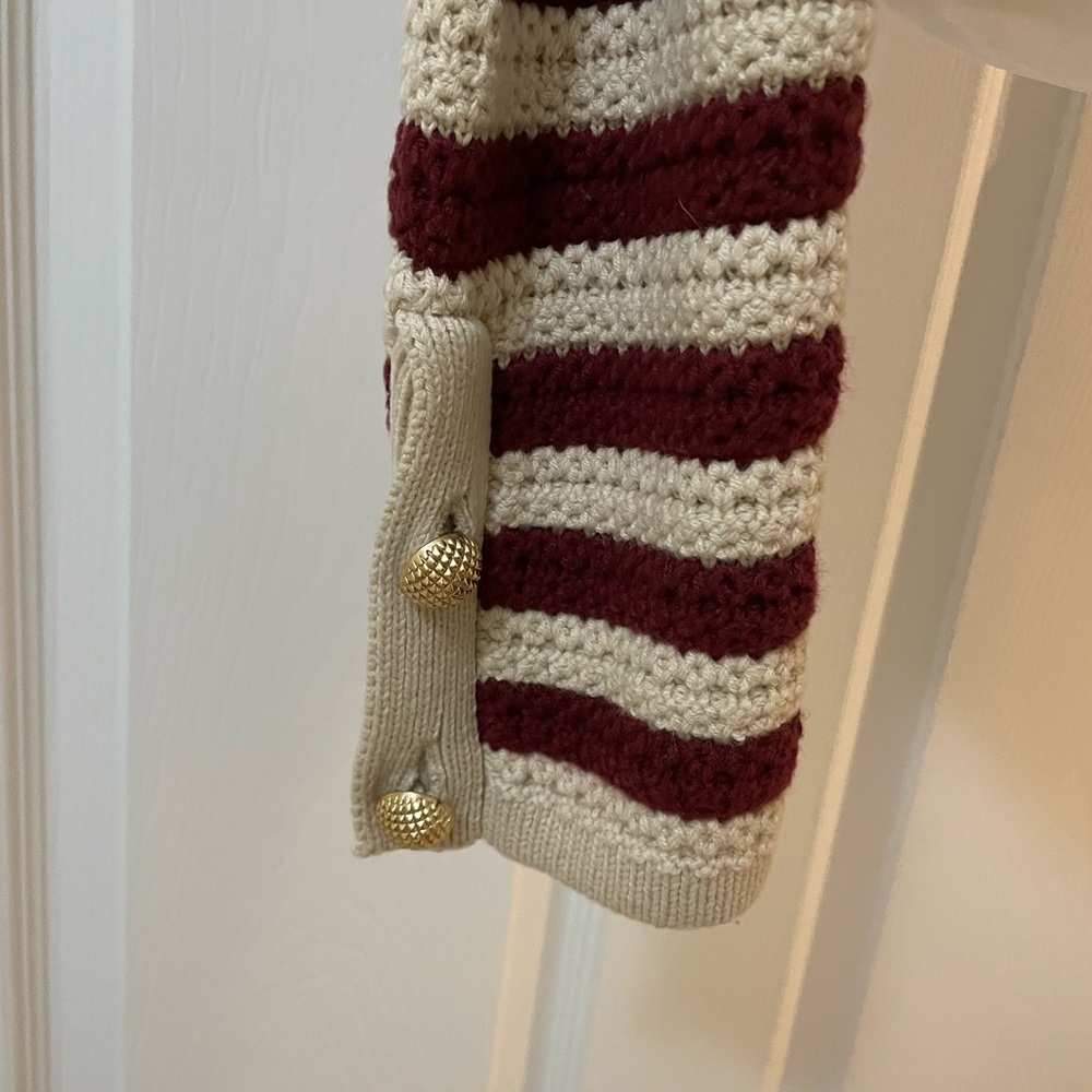 Striped Burgundy and Cream Women's Sweater - Picture 6 of 9